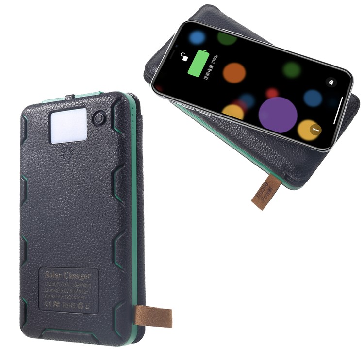 

Shock-proof Folding 4 Solar Panels 12000mAh Power Bank with Two USB + Wireless Charger - Green