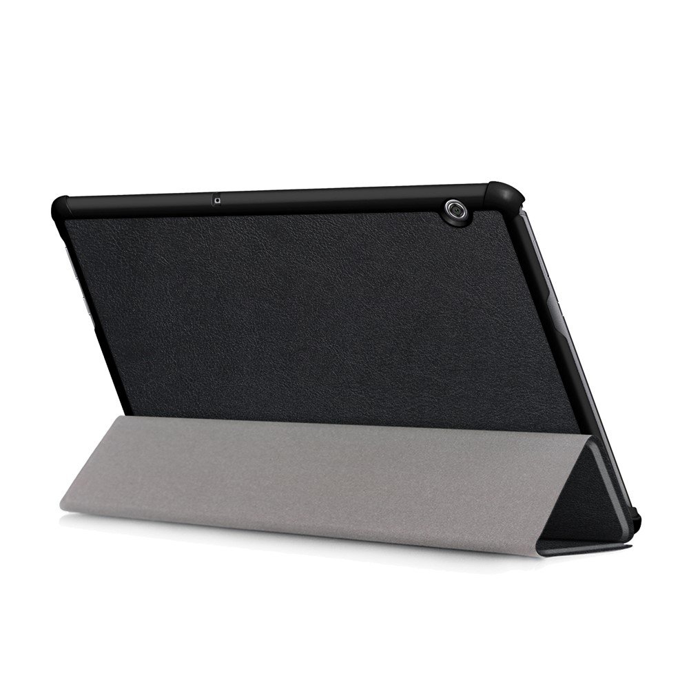 PU Cuero Tri-plegable Tableta Voltea Protección Para Huawei Mediapad T5 10 - Negro