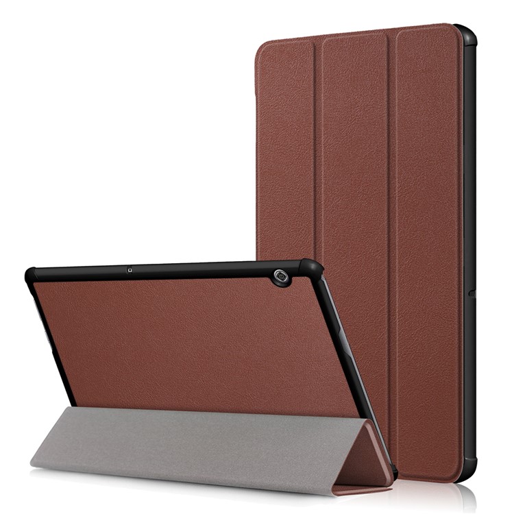 PU Leather Tablet Cover with Tri-fold Stand for Huawei Mediapad T5 10 - Brown-1