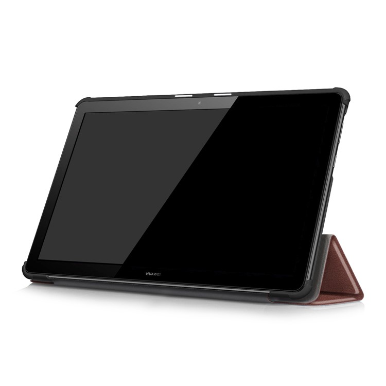 PU Leather Tablet Cover with Tri-fold Stand for Huawei Mediapad T5 10 - Brown-5