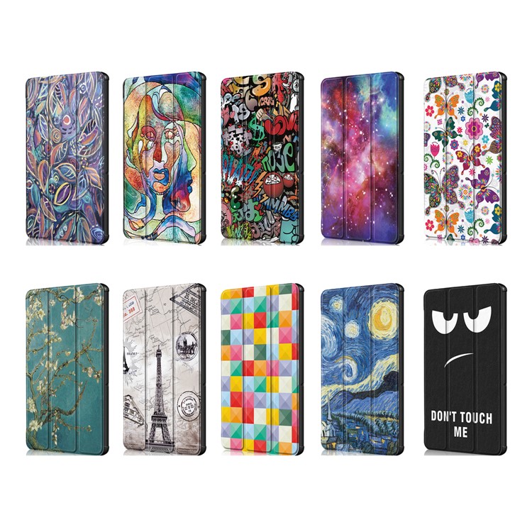 Patterned Leather Tri-fold Stand Casing for Huawei MediaPad T5 10 - Vintage Leaves-11