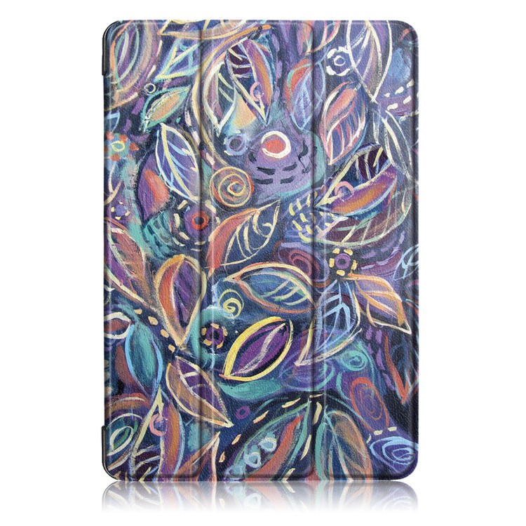 Patterned Leather Tri-fold Stand Casing for Huawei MediaPad T5 10 - Vintage Leaves-2