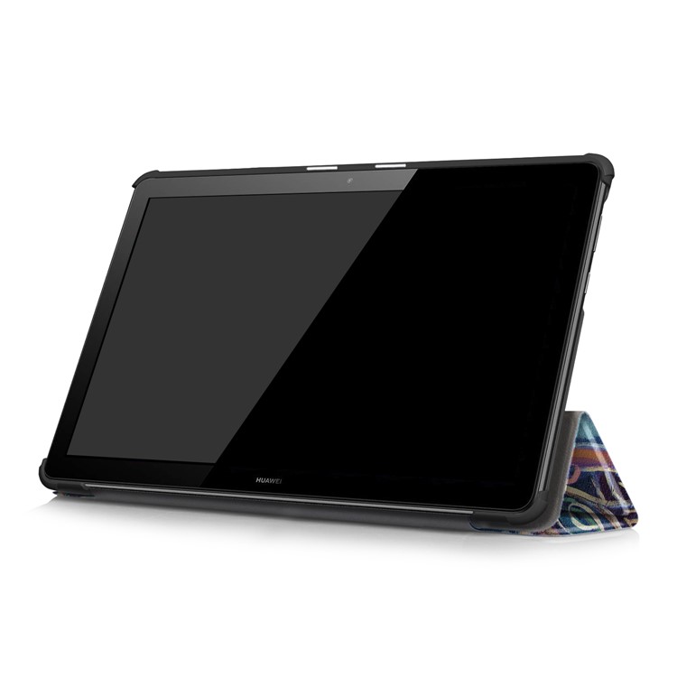 Patterned Leather Tri-fold Stand Casing for Huawei MediaPad T5 10 - Vintage Leaves-5