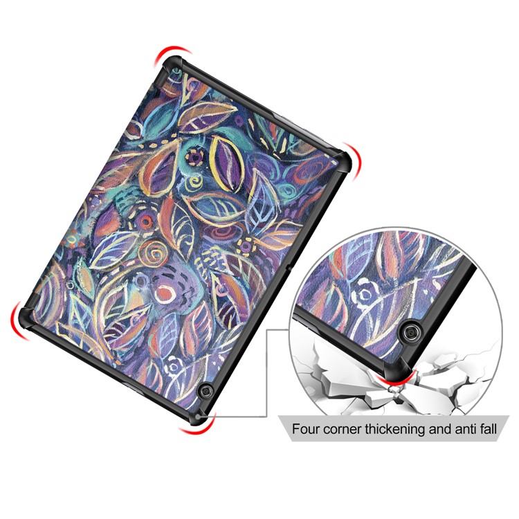 Patterned Leather Tri-fold Stand Casing for Huawei MediaPad T5 10 - Vintage Leaves-8