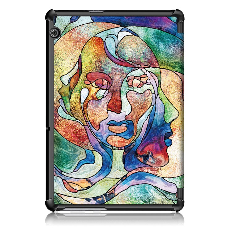 Patterned Leather Tri-fold Stand Accessory Case for Huawei MediaPad T5 10 - Abstract Tree Face-3
