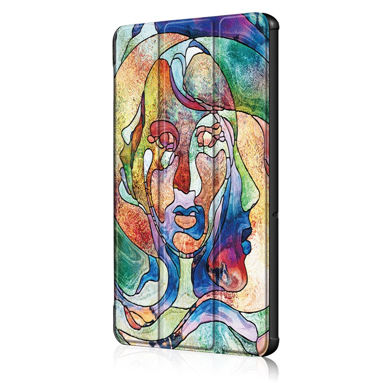 Patterned Leather Tri-fold Stand Accessory Case for Huawei MediaPad T5 10 - Abstract Tree Face-4