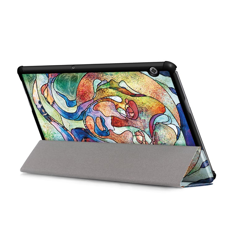 Patterned Leather Tri-fold Stand Accessory Case for Huawei MediaPad T5 10 - Abstract Tree Face-6