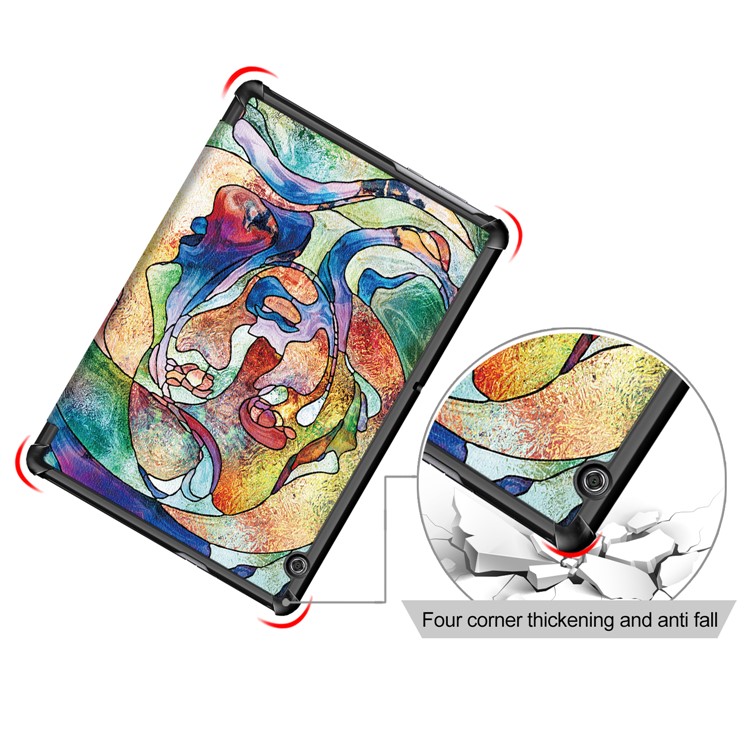 Patterned Leather Tri-fold Stand Accessory Case for Huawei MediaPad T5 10 - Abstract Tree Face-8
