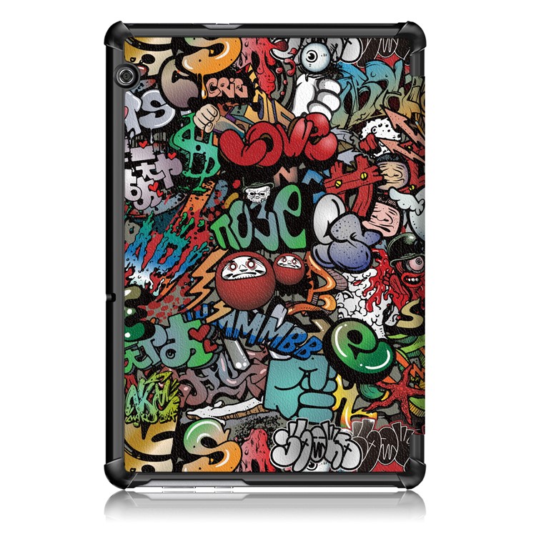 Patterned Leather Tri-fold Stand Shell Case for Huawei MediaPad T5 10 - Cartoon Pattern-3