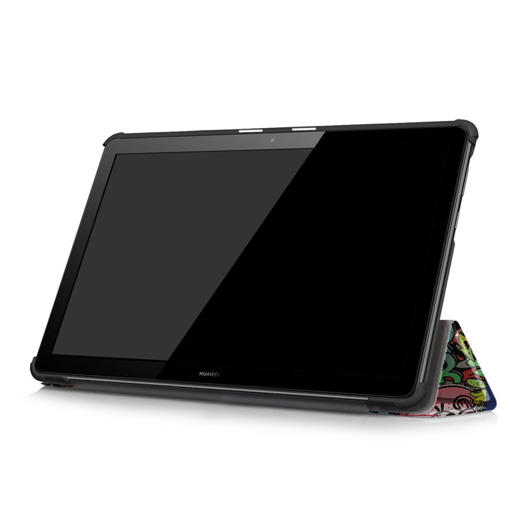 Patterned Leather Tri-fold Stand Shell Case for Huawei MediaPad T5 10 - Cartoon Pattern-5