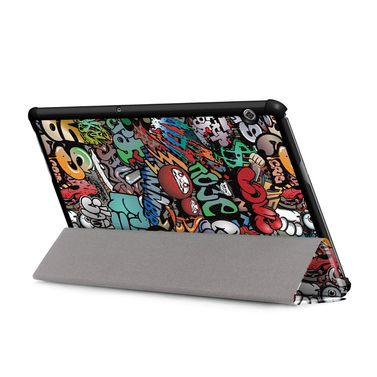 Patterned Leather Tri-fold Stand Shell Case for Huawei MediaPad T5 10 - Cartoon Pattern-7