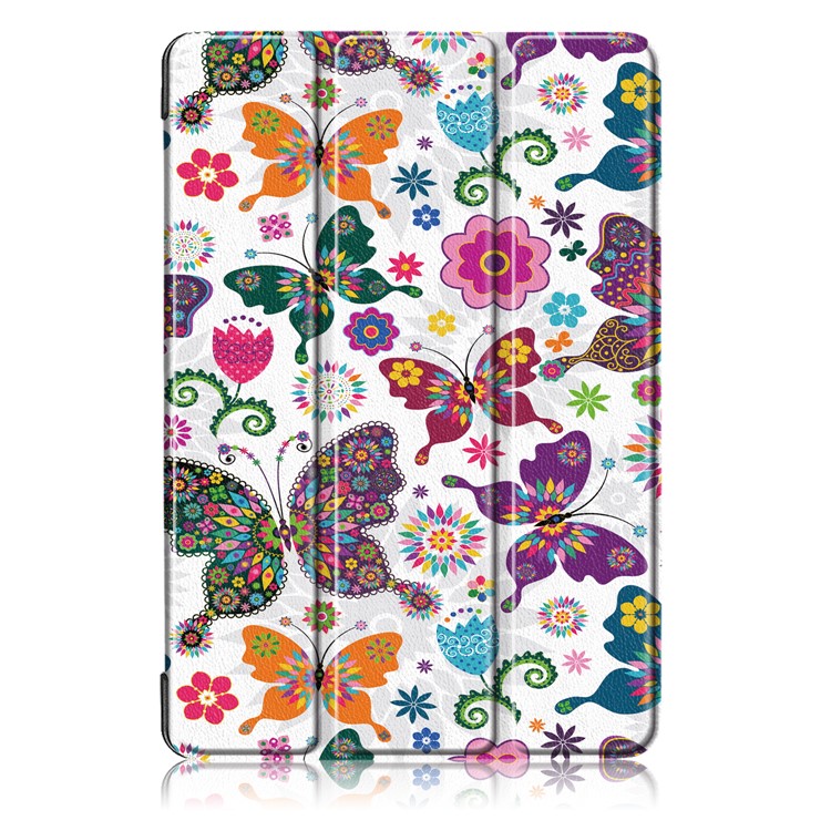 Patterned Leather Tri-fold Stand Case Cover for Huawei MediaPad T5 10 - Flower and Butterfly-2