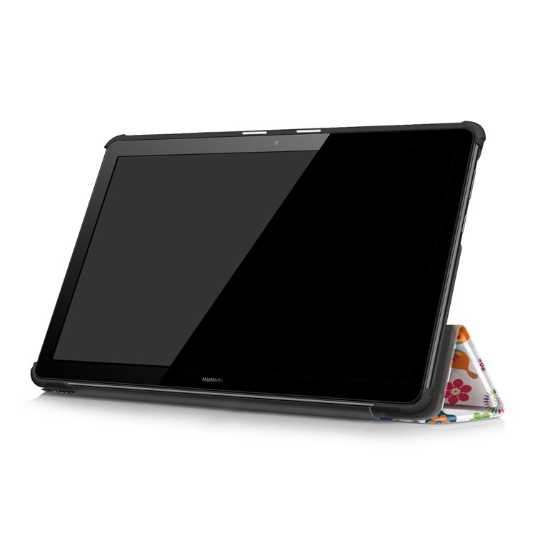 Patterned Leather Tri-fold Stand Case Cover for Huawei MediaPad T5 10 - Flower and Butterfly-5