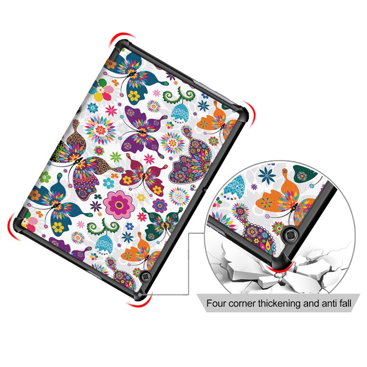 Patterned Leather Tri-fold Stand Case Cover for Huawei MediaPad T5 10 - Flower and Butterfly-8