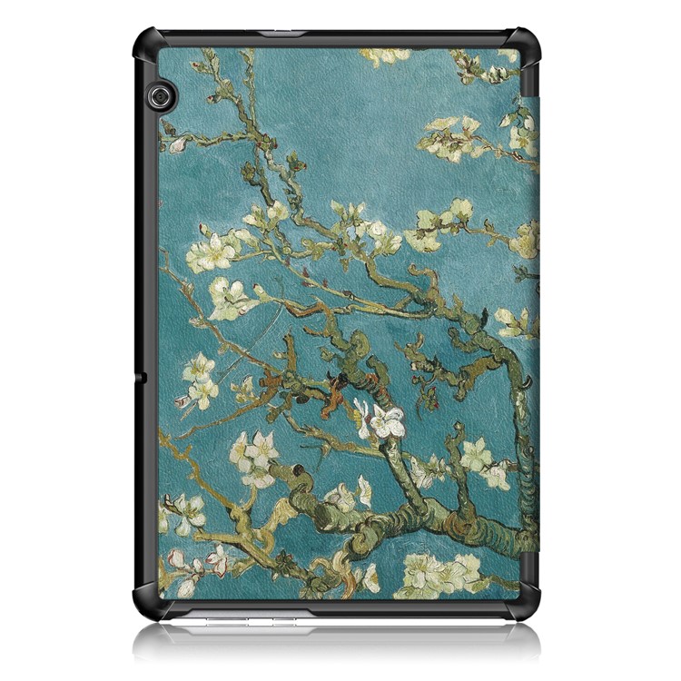 Patterned Leather Tri-fold Stand Case Shell for Huawei MediaPad T5 10 - Peach Blossom-3