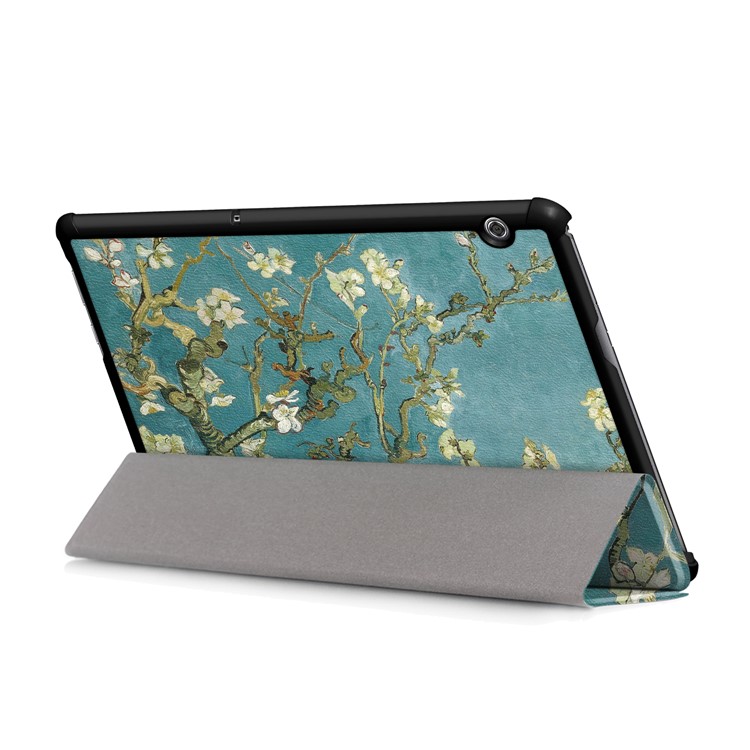 Patterned Leather Tri-fold Stand Case Shell for Huawei MediaPad T5 10 - Peach Blossom-6