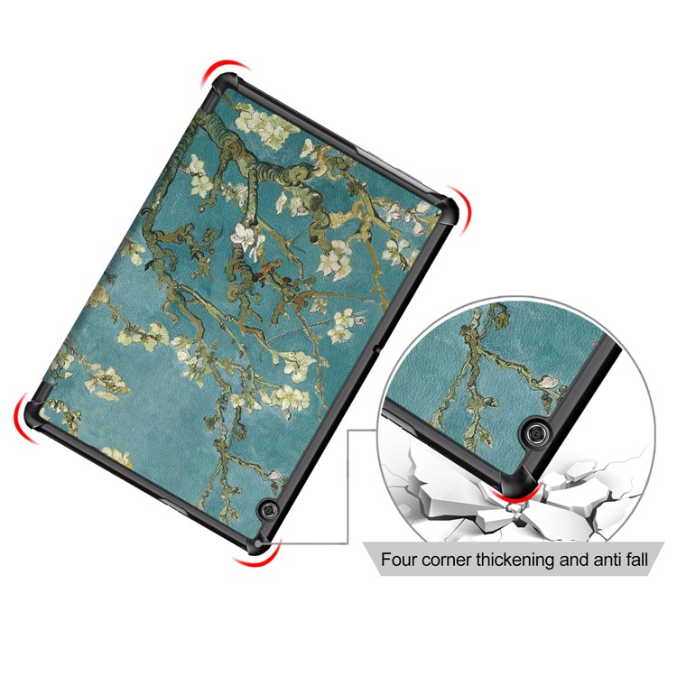 Patterned Leather Tri-fold Stand Case Shell for Huawei MediaPad T5 10 - Peach Blossom-8