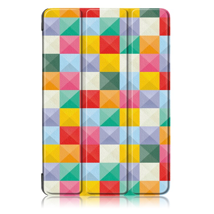 Patterned Leather Tri-fold Stand Protection Cover for Huawei MediaPad T5 10 - Colorized Checks-2