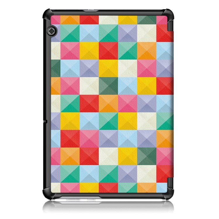 Patterned Leather Tri-fold Stand Protection Cover for Huawei MediaPad T5 10 - Colorized Checks-3