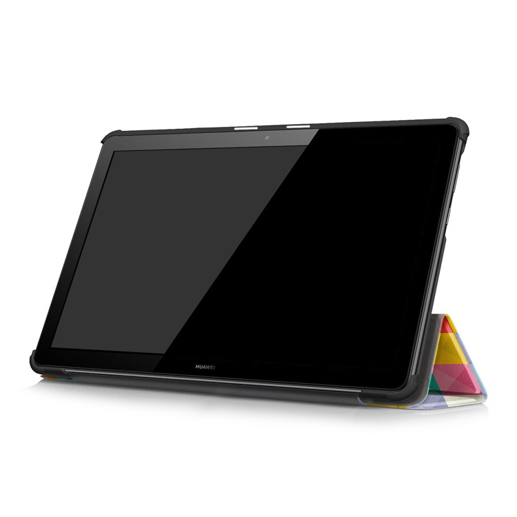 Patterned Leather Tri-fold Stand Protection Cover for Huawei MediaPad T5 10 - Colorized Checks-5