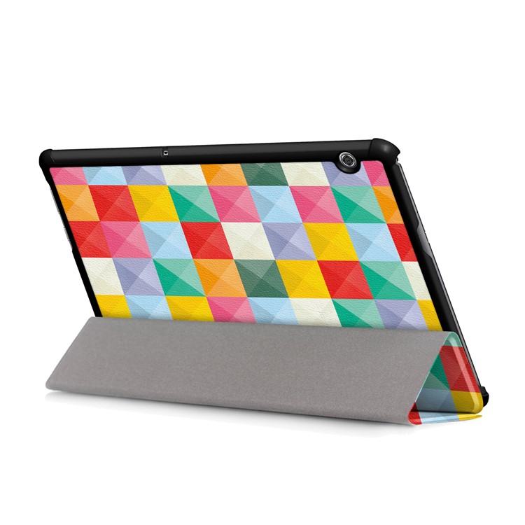 Patterned Leather Tri-fold Stand Protection Cover for Huawei MediaPad T5 10 - Colorized Checks-6