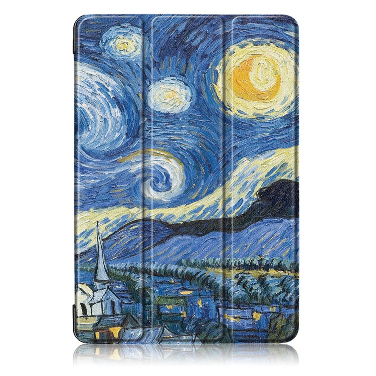 Patterned Leather Tri-fold Stand Protection Shell for Huawei MediaPad T5 10 - Starry Night Oil Painting-2