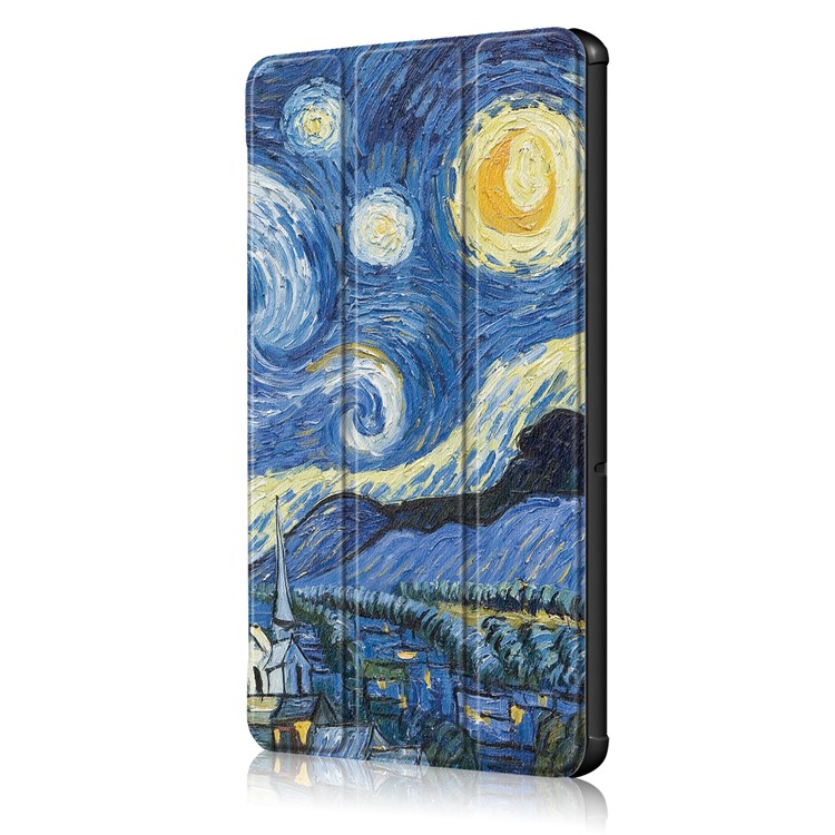 Patterned Leather Tri-fold Stand Protection Shell for Huawei MediaPad T5 10 - Starry Night Oil Painting-4