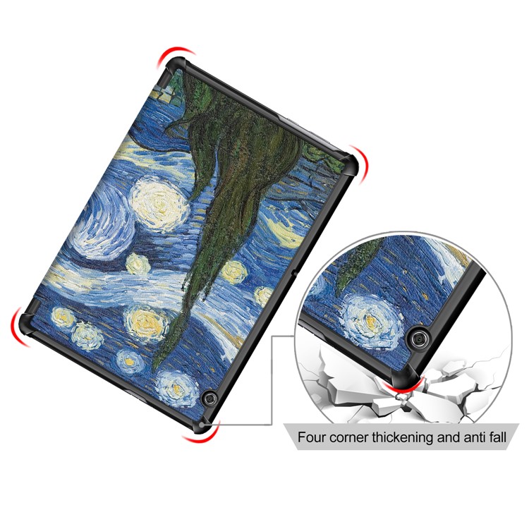 Patterned Leather Tri-fold Stand Protection Shell for Huawei MediaPad T5 10 - Starry Night Oil Painting-8