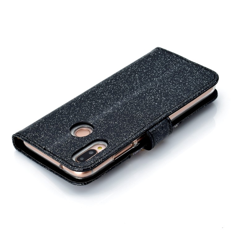 Glitter Powder Rhinestone Decoration Wallet Leather Case with Mirror for Huawei P20 Lite / Nova 3e (China) - Black-10