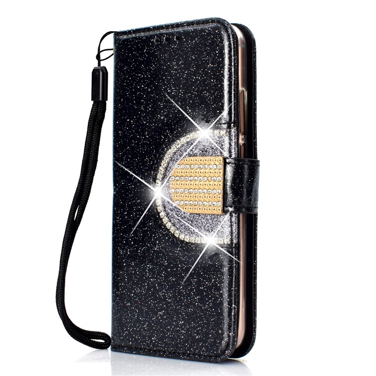 Glitter Powder Rhinestone Decoration Wallet Leather Case with Mirror for Huawei P20 Lite / Nova 3e (China) - Black-3