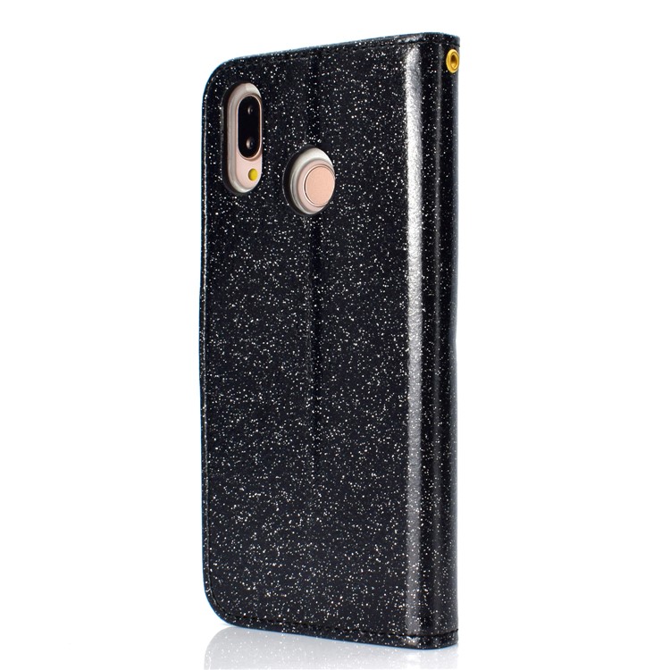 Glitter Powder Rhinestone Decoration Wallet Leather Case with Mirror for Huawei P20 Lite / Nova 3e (China) - Black-4