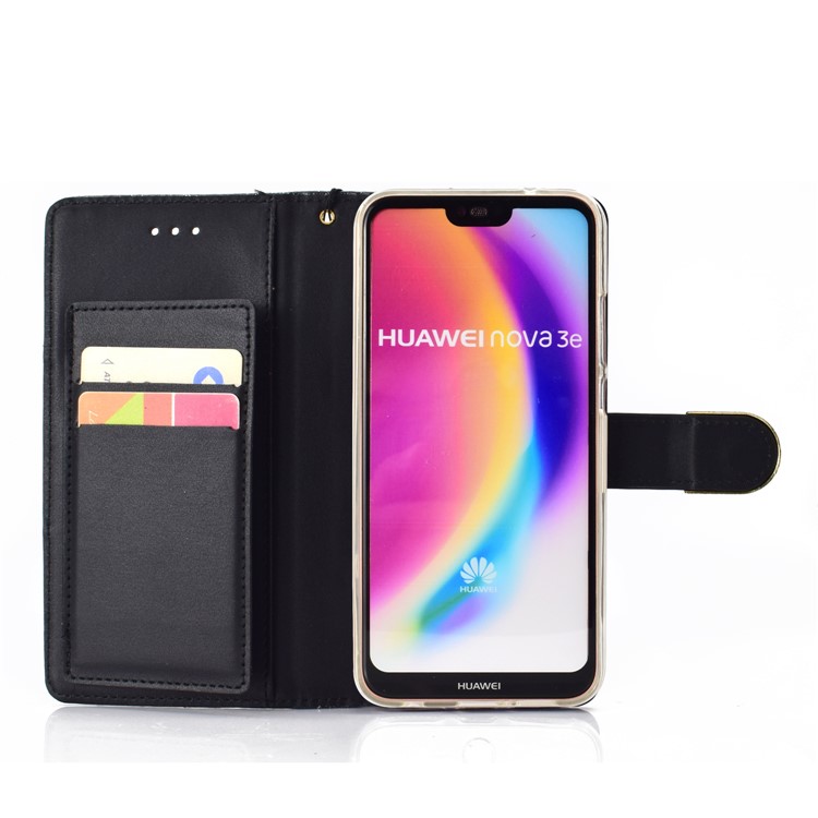 Glitter Powder Rhinestone Decoration Wallet Leather Case with Mirror for Huawei P20 Lite / Nova 3e (China) - Black-5