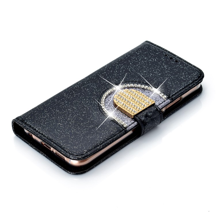 Glitter Powder Rhinestone Decoration Wallet Leather Case with Mirror for Huawei P20 Lite / Nova 3e (China) - Black-9