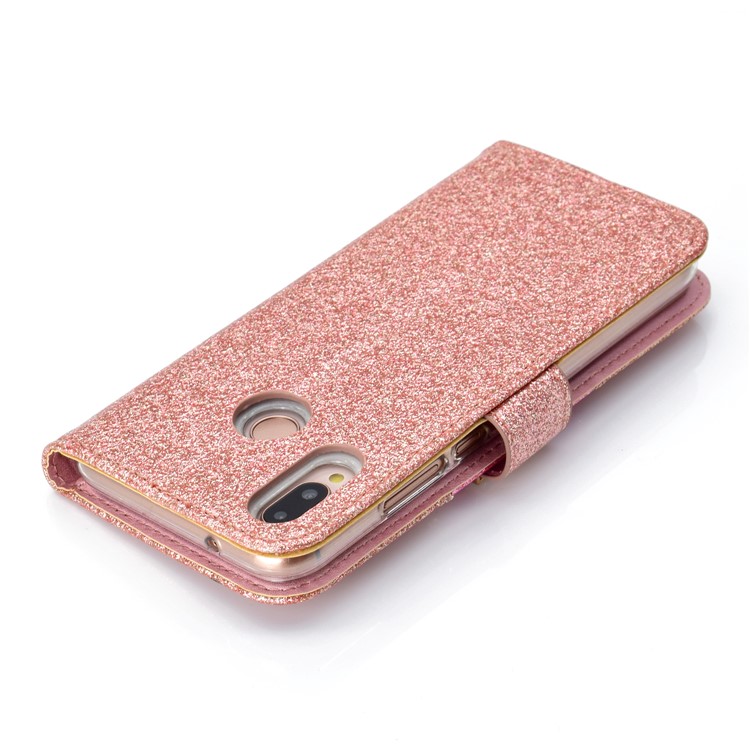 Glitter Powder Rhinestone Decoration Wallet Leather Case Accessory with Strap for Huawei P20 Lite / Nova 3e (China) - Rose Gold-10