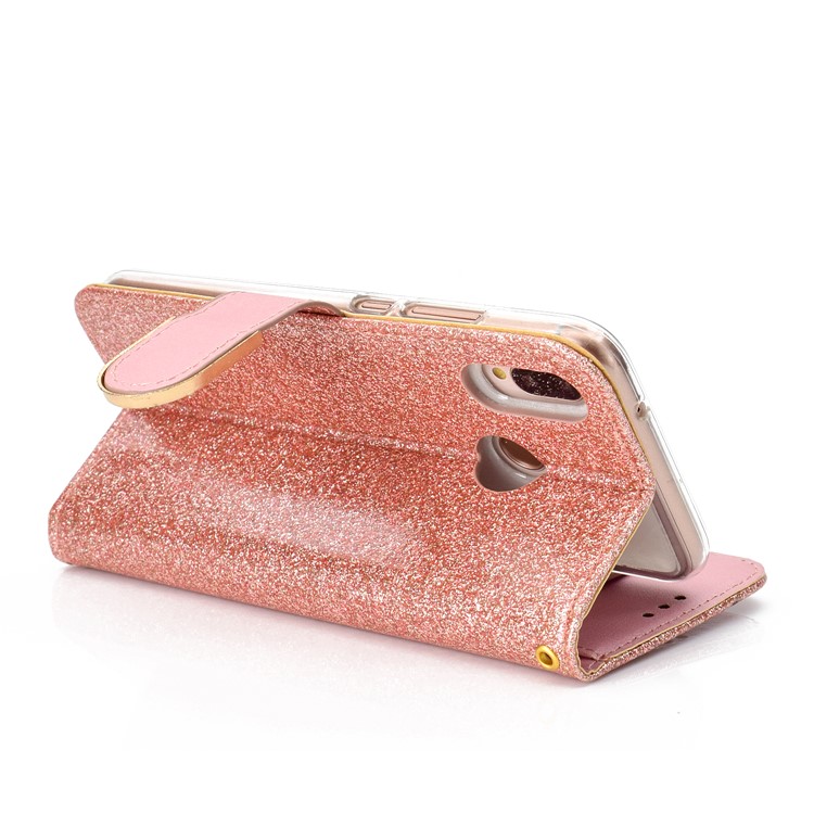 Glitter Powder Rhinestone Decoration Wallet Leather Case Accessory with Strap for Huawei P20 Lite / Nova 3e (China) - Rose Gold-7