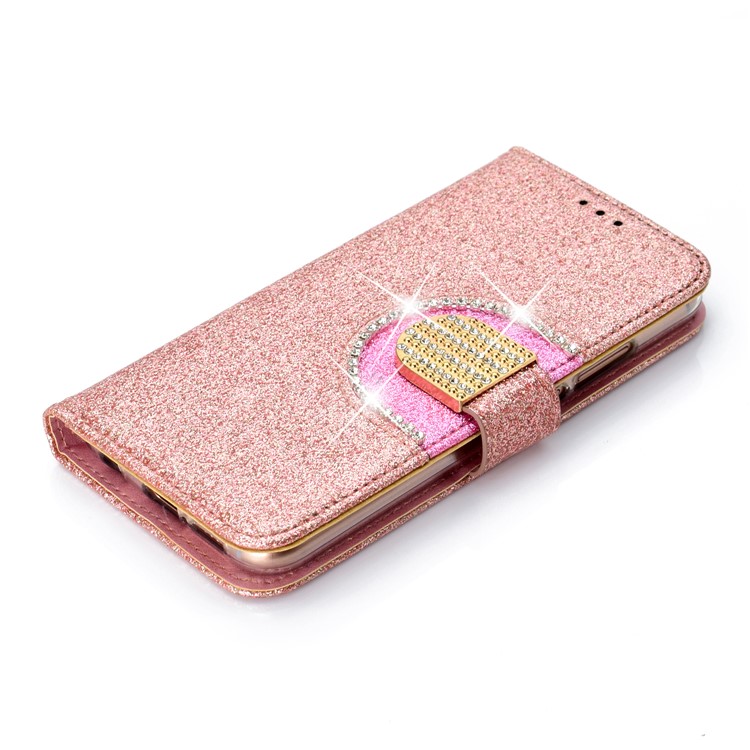 Glitter Powder Rhinestone Decoration Wallet Leather Case Accessory with Strap for Huawei P20 Lite / Nova 3e (China) - Rose Gold-9