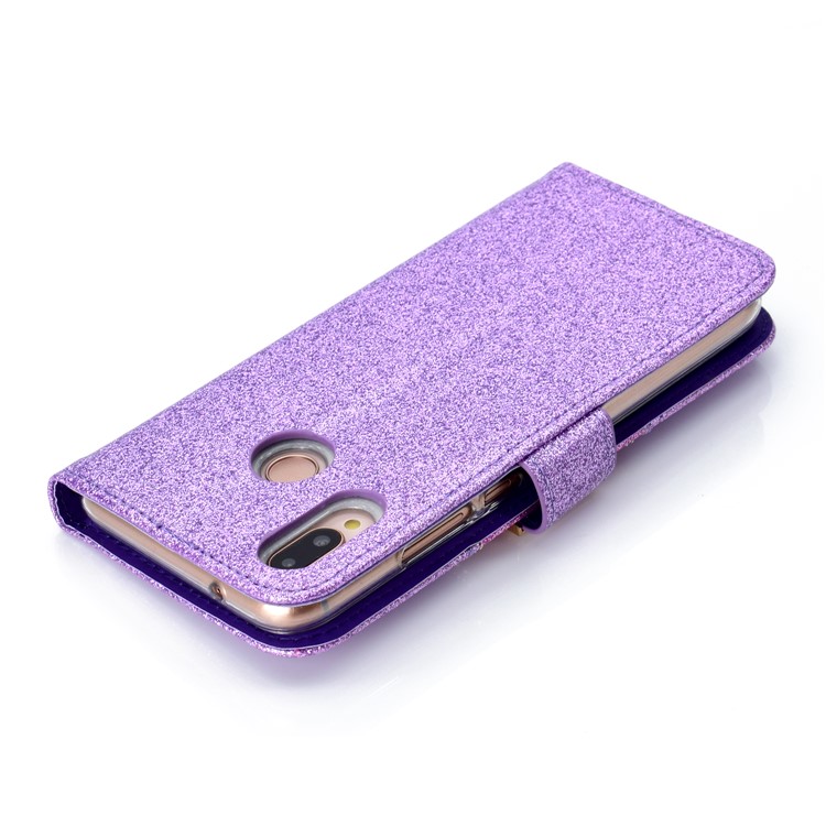 For Huawei P20 Lite / Nova 3e (China) Glitter Powder Rhinestone Decoration Wallet Leather Stand Case with Mirror - Purple-10