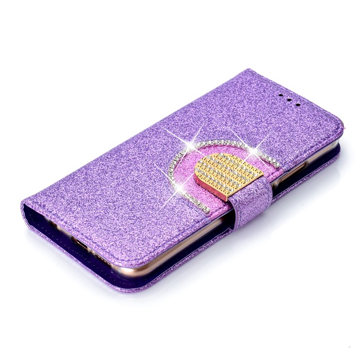 For Huawei P20 Lite / Nova 3e (China) Glitter Powder Rhinestone Decoration Wallet Leather Stand Case with Mirror - Purple-9