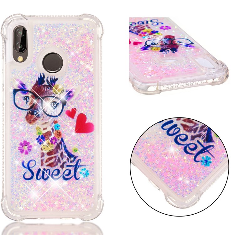 Dynamic Glitter Powder Heart Shaped Sequins TPU Shockproof Shell for Huawei P20 Lite / Nova 3e - Giraffe-1