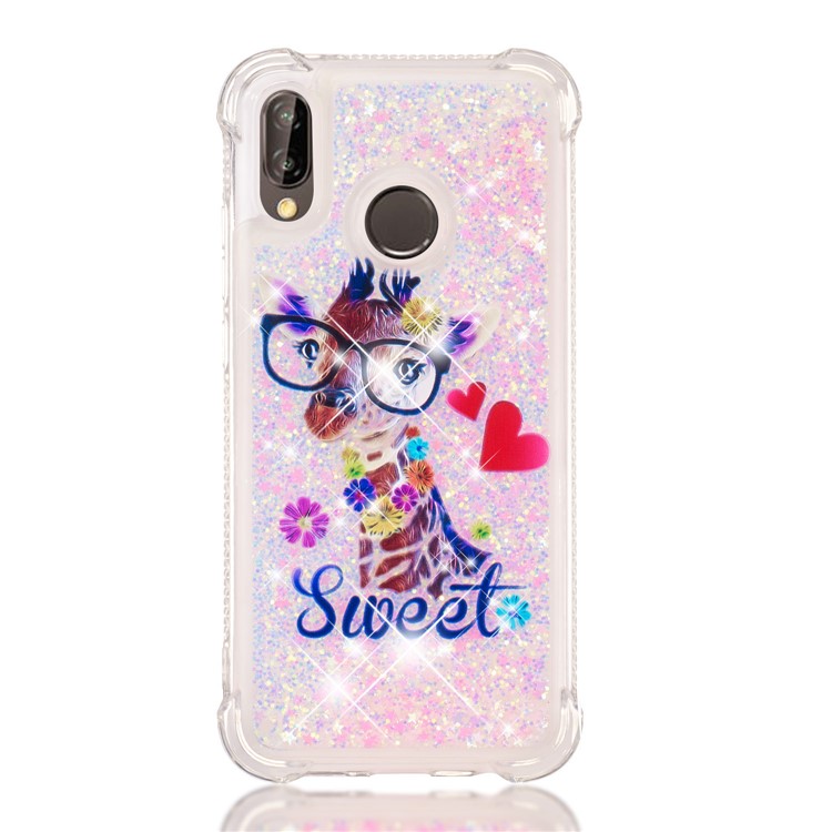 Dynamic Glitter Powder Heart Shaped Sequins TPU Shockproof Shell for Huawei P20 Lite / Nova 3e - Giraffe-2