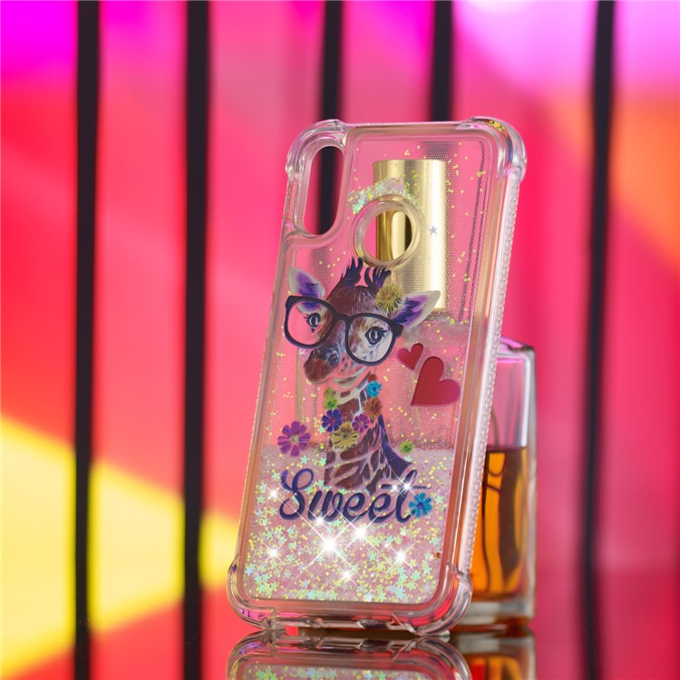 Dynamic Glitter Powder Heart Shaped Sequins TPU Shockproof Shell for Huawei P20 Lite / Nova 3e - Giraffe-3