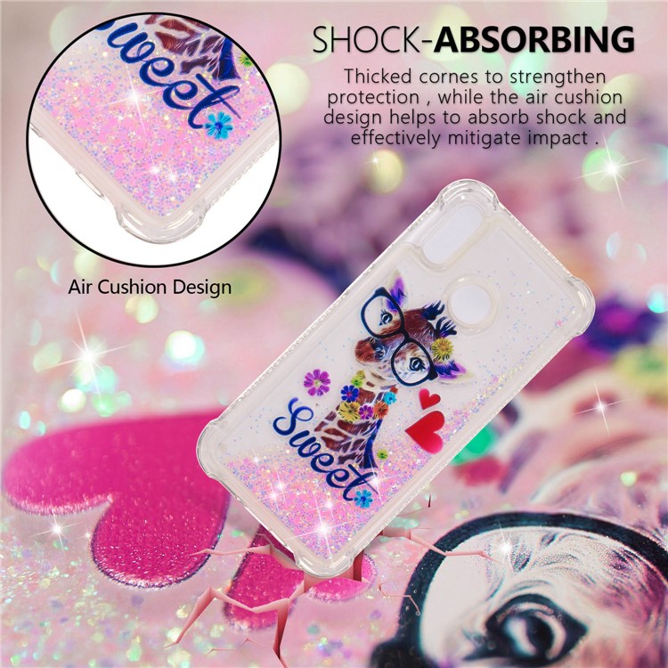 Dynamic Glitter Powder Heart Shaped Sequins TPU Shockproof Shell for Huawei P20 Lite / Nova 3e - Giraffe-4