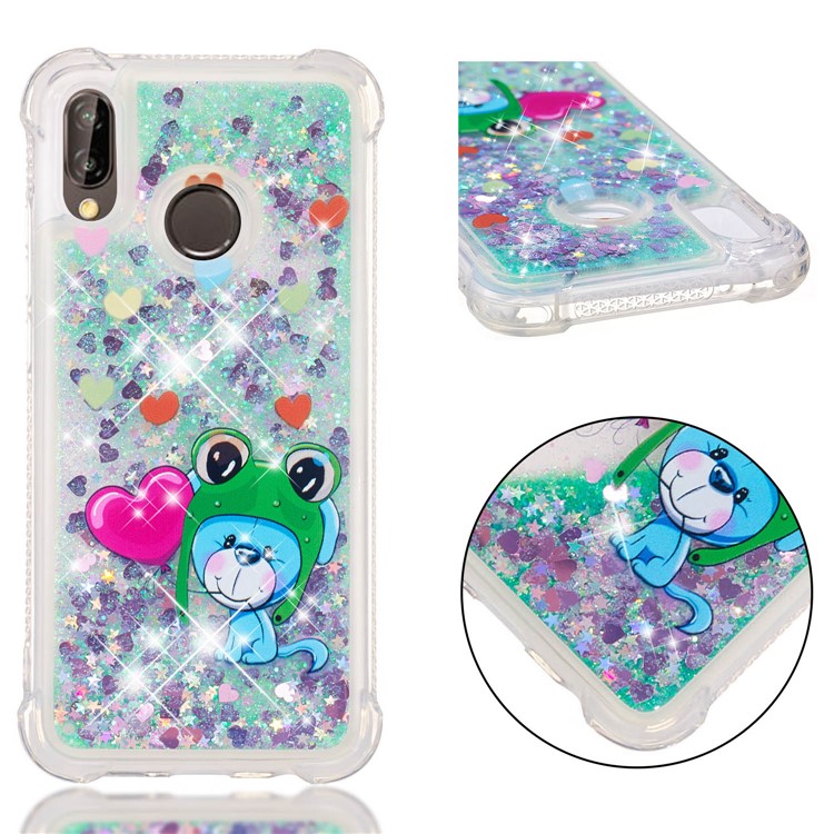 Dynamic Glitter Powder Heart Shaped Sequins TPU Shockproof Shell Case for Huawei P20 Lite / Nova 3e - Monkey-1
