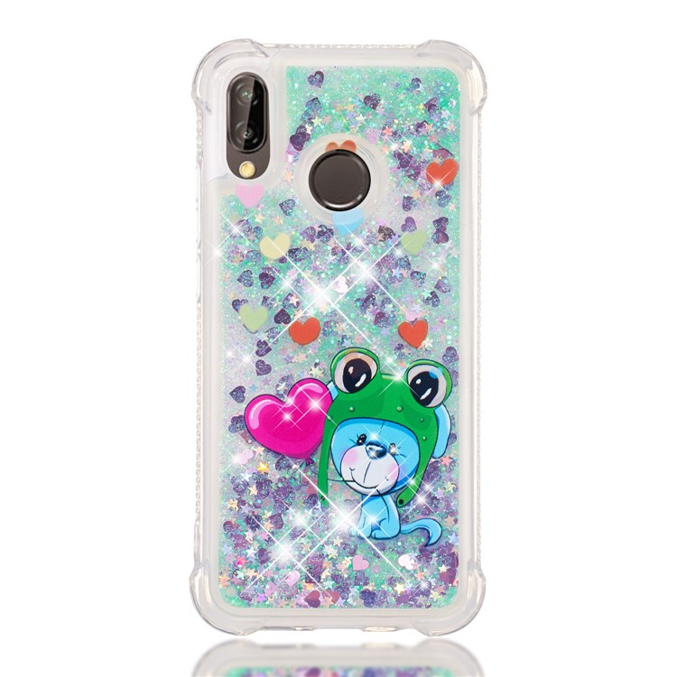 Dynamic Glitter Powder Heart Shaped Sequins TPU Shockproof Shell Case for Huawei P20 Lite / Nova 3e - Monkey-2