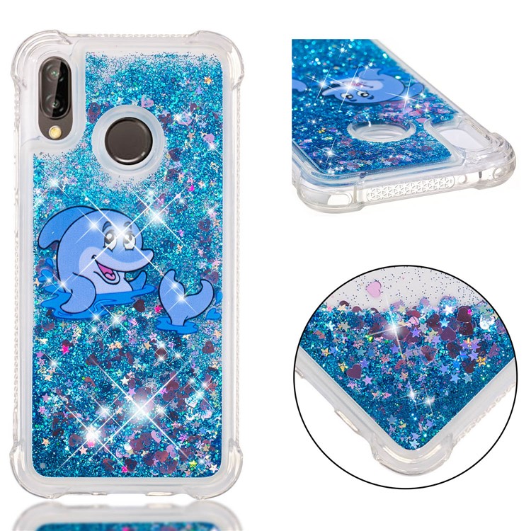 Dynamic Glitter Powder Heart Shaped Sequins TPU Shockproof Cover Shell for Huawei P20 Lite / Nova 3e - Dolphin-1
