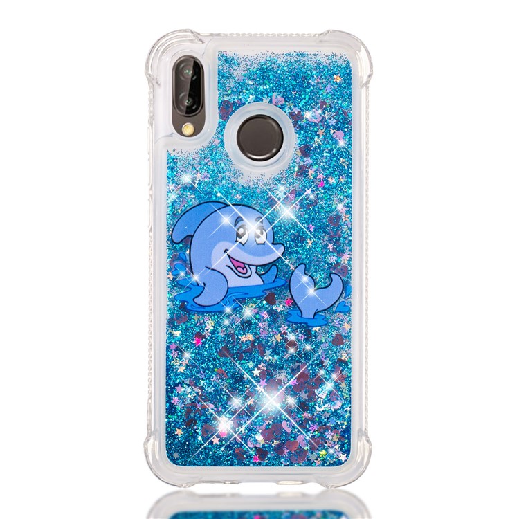 Dynamic Glitter Powder Heart Shaped Sequins TPU Shockproof Cover Shell for Huawei P20 Lite / Nova 3e - Dolphin-2