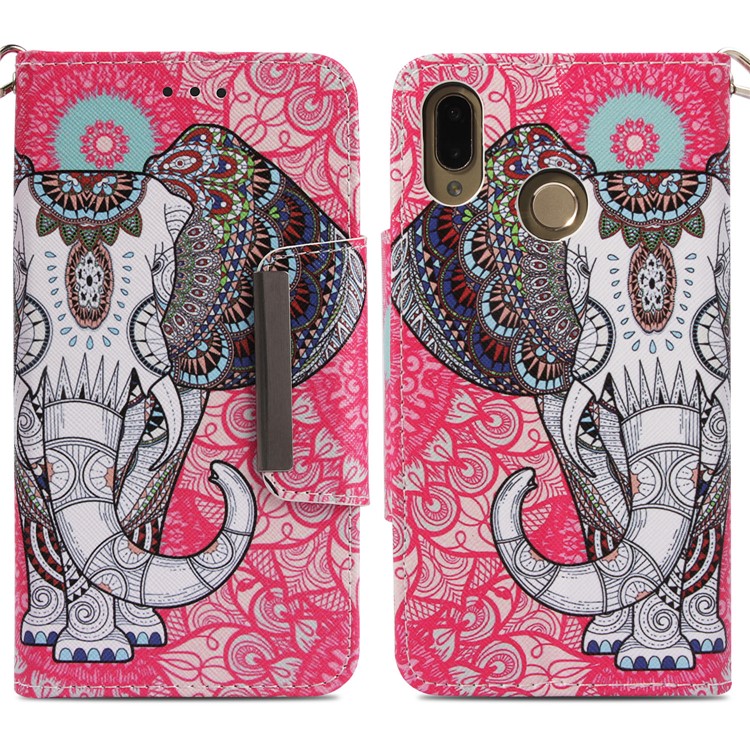 Pattern Printing Leather Wallet Cover for Huawei P20 Lite / Nova 3e - Flowered Elephant-3