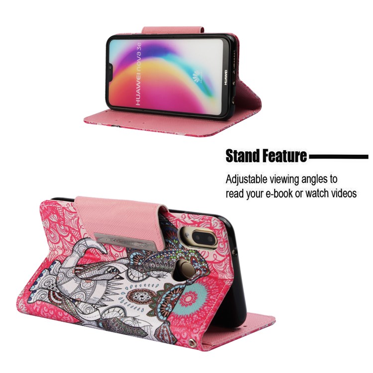 Pattern Printing Leather Wallet Cover for Huawei P20 Lite / Nova 3e - Flowered Elephant-4