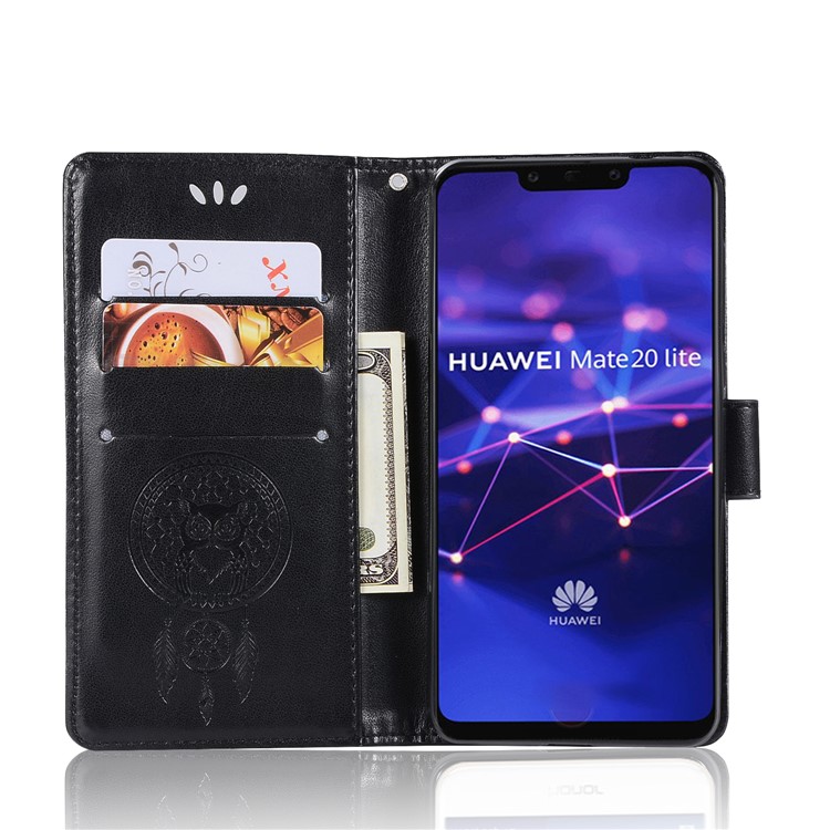 Imprint Owl Dream Catcher Wallet Stand Leather Cover for Huawei Mate 20 Lite - Black-6