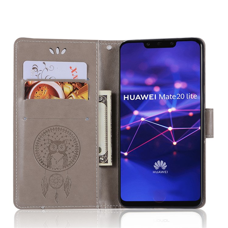 Stampa Gufo Dream Catcher Portafoglio Basamento Custodia In Pelle Per Huawei Mate 20 Lite - Grigio-6